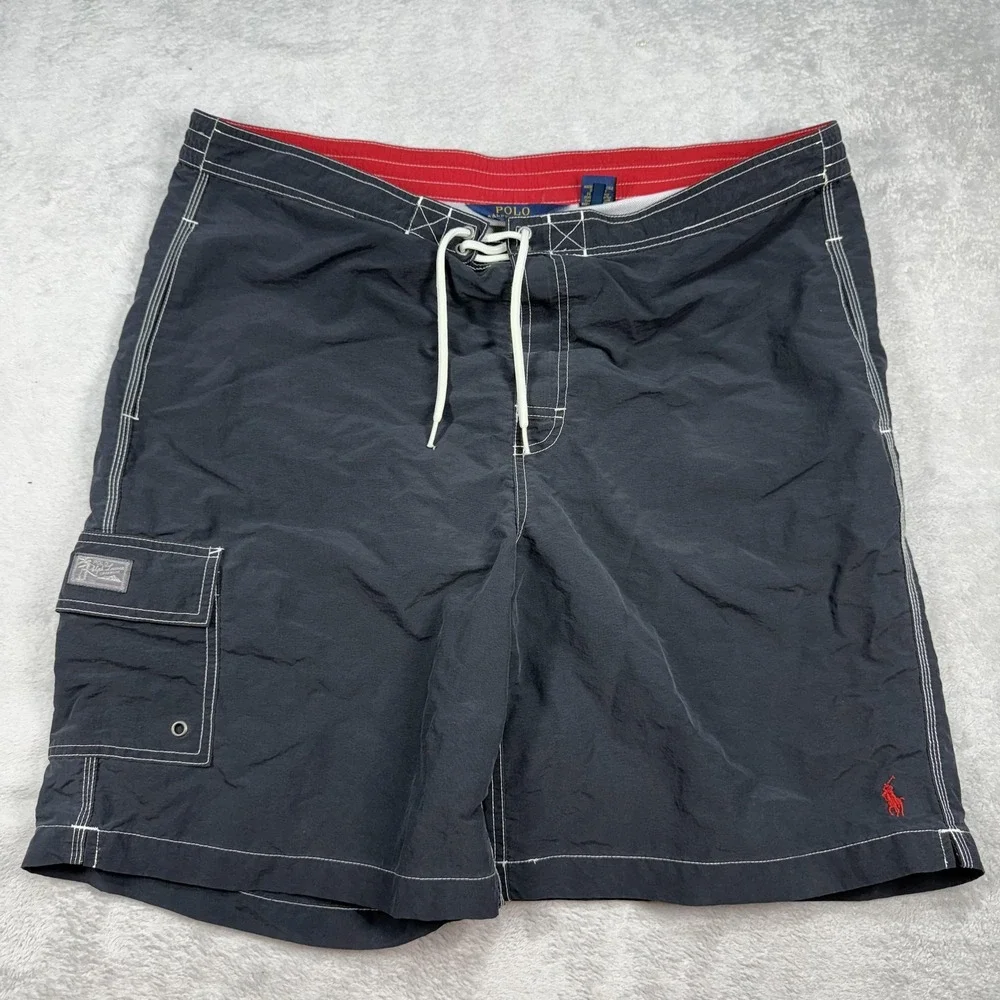Polo Ralph Lauren‎ Swim Trunks Mens Large Navy Blue Red Board Shorts Beachwear